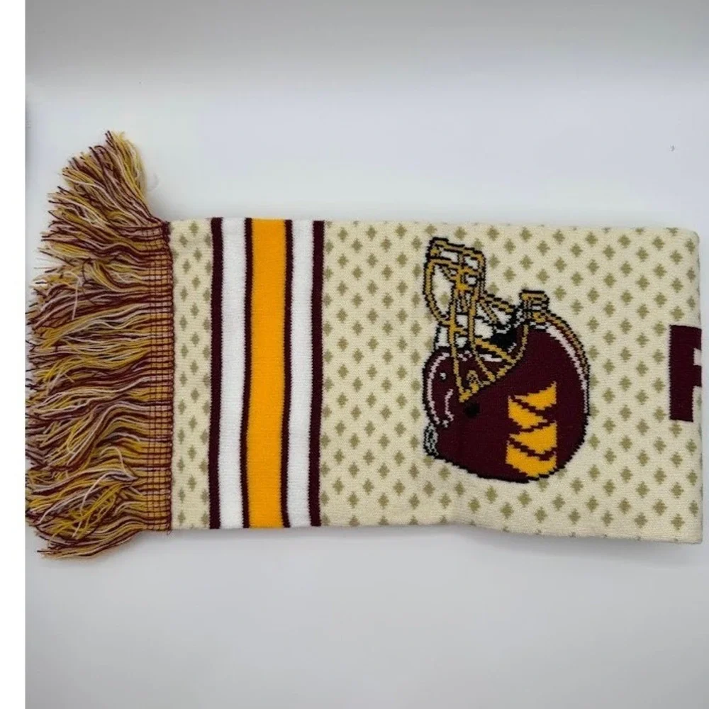 Washington Commanders Football Knit Fringe Scarf Burgundy Gold White Cream NCFU